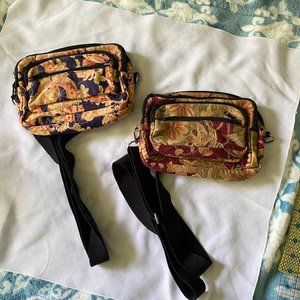 TWO Vintage Shoulder Strap Purse Crossbody Bag Adjustable Strap Floral Asian
